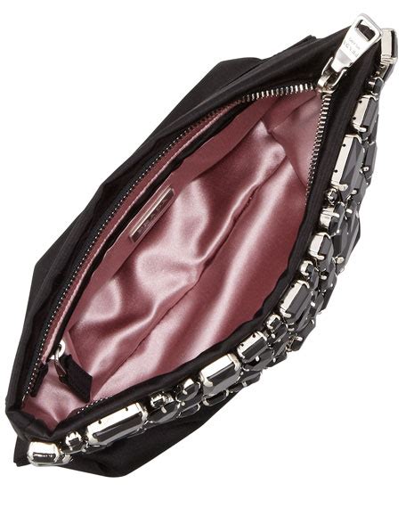 Prada Raso Jeweled Pochette Bag, Black 